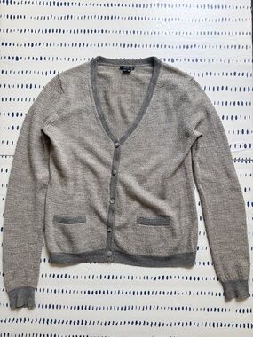 Theory Gray V-Neck Button Cardigan